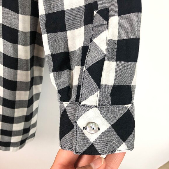 J. Jill Gingham Double Cloth Dress Roll Tab Sleeve Button Back Black & White - Picture 14 of 16